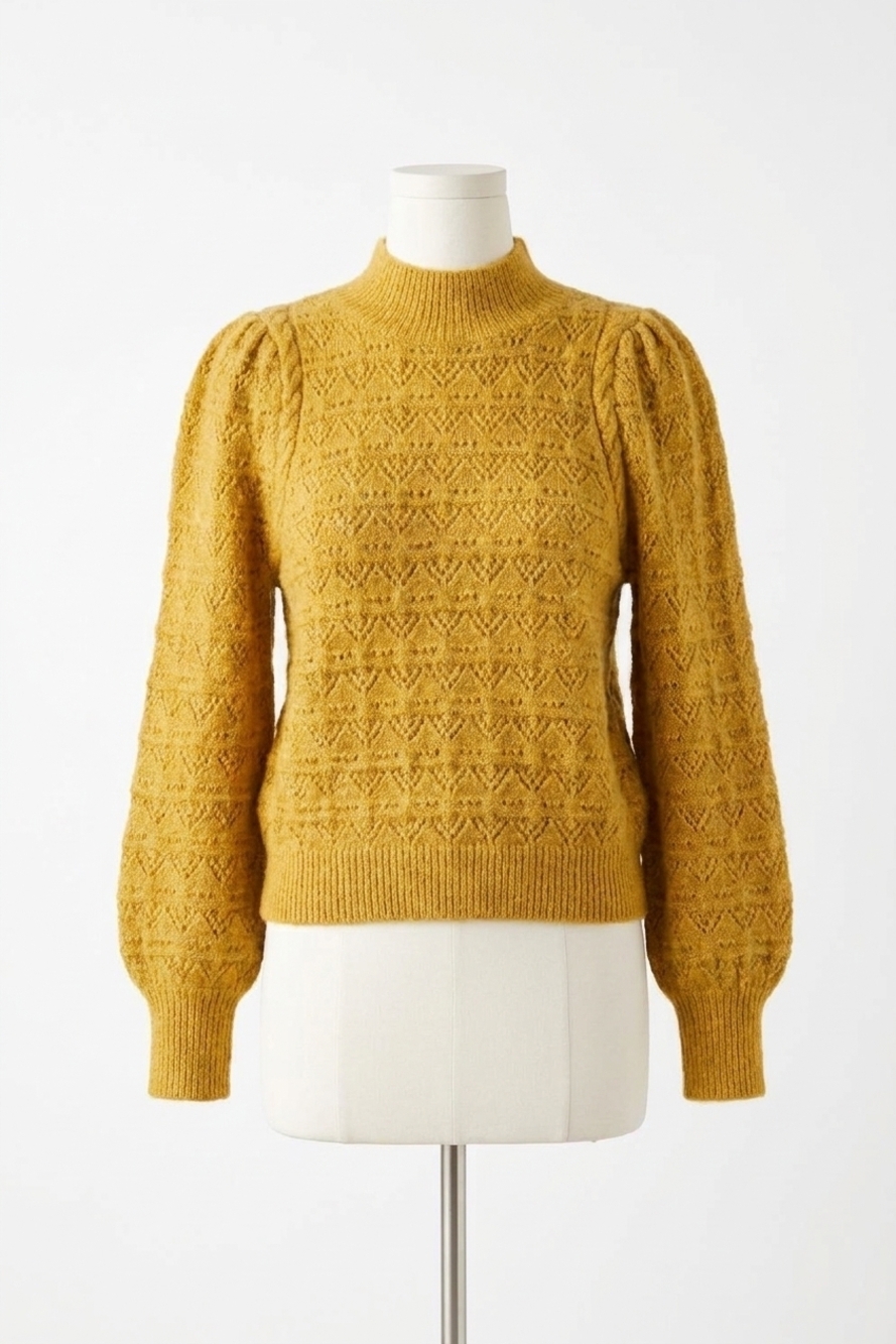 NEW LISTICLE pointelle puff sleeve sweater in lemon grass